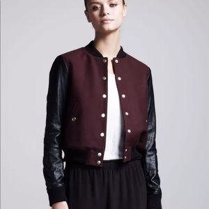 Theory Burgundy Wool Leather Varsity Jacket